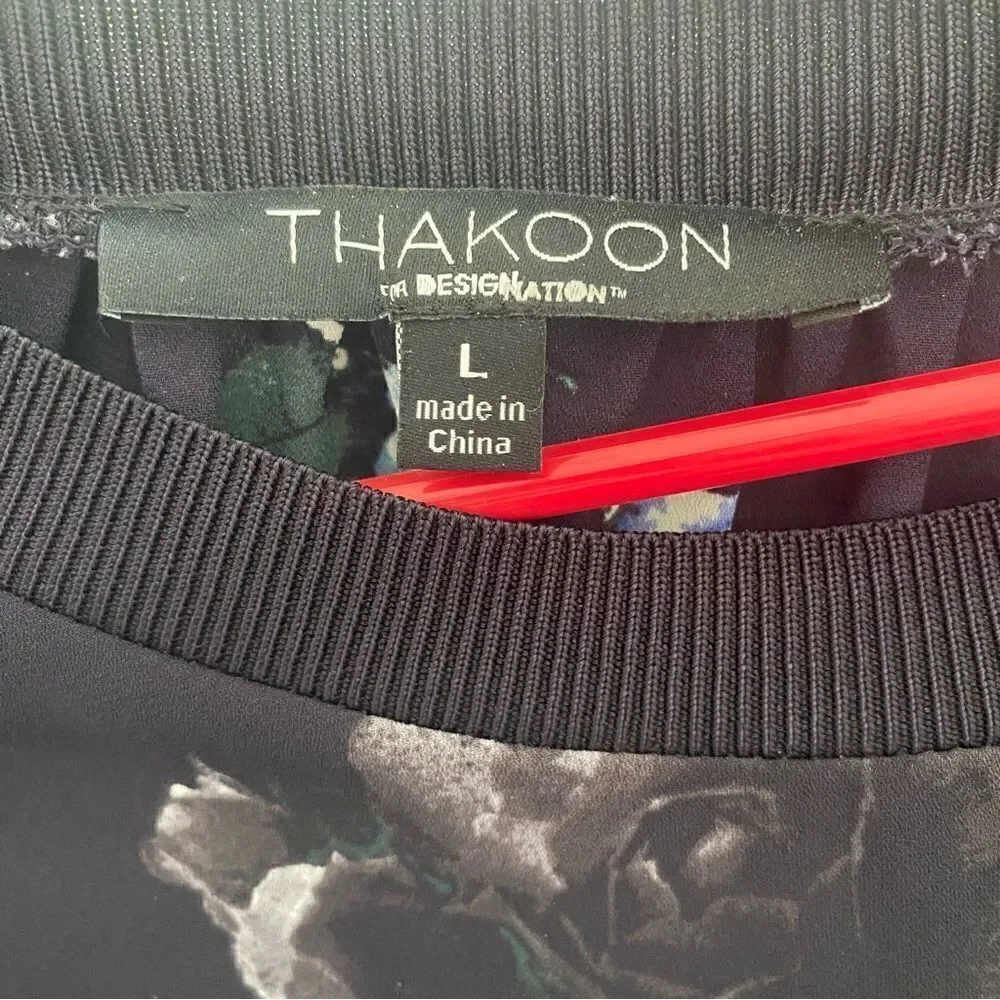 Thakoon Floral Print Round Neck Long Sleeve Pullover Sweatshirt Blue Combo Large - Picture 7 of 9